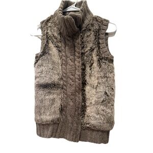 Vintage Y2K Faux Fur Zip Vest Fitted Knit Wool Blend Early 2000s Wool Alpaca